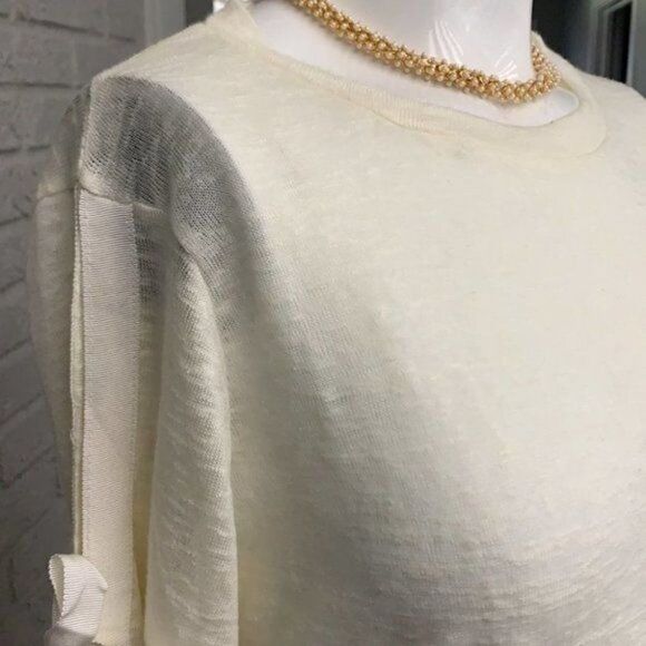 POOF New York Bow Tie Long Sleeve Cream Blouse Size M NWT - Picture 4 of 11